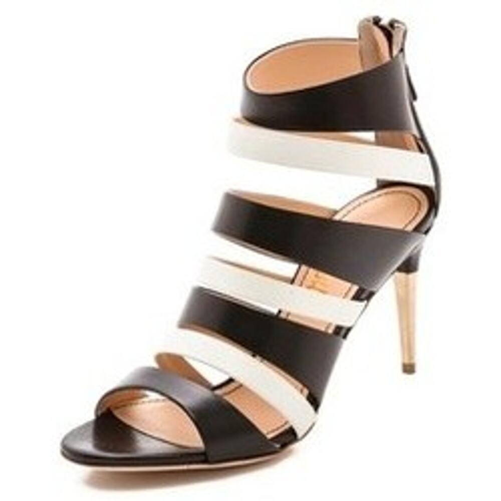 NWOT Jerome Rousseau Topanga Bi-Color Leather Gold Heel Caged Booties EU 37.5